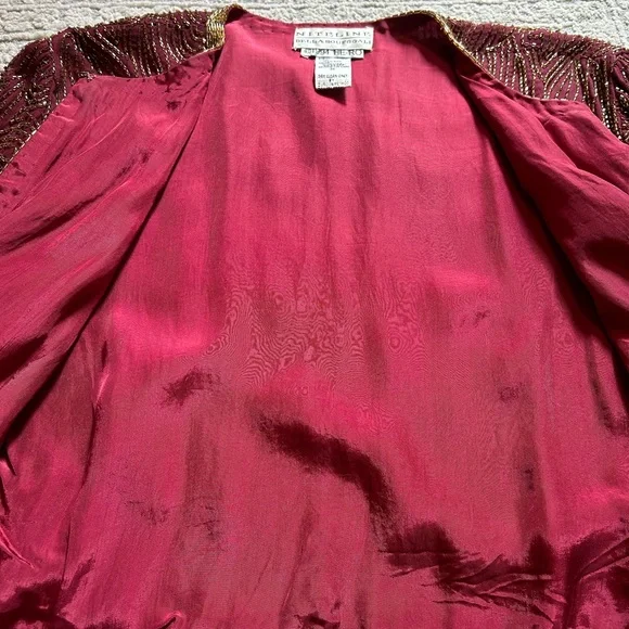 Niteline Della Roufogali SILK Wine/ Gold BEADED CROPPED EVENING JACKET! - Picture 11 of 15